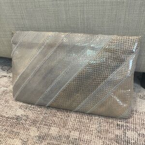 NWT Vintage RONEY Genuine Snakeskin Leather Grey Clutch bag purse
